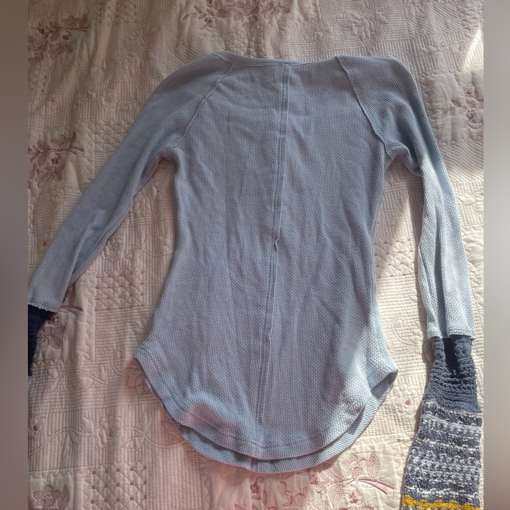 Free People Sky Blue Textured Knit Top